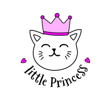 Üzerinde küçük prenses yazan pembe taçlı bir kedi..