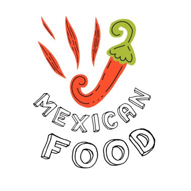 Meksika yemeği yazılı kırmızı kırmızı kırmızı biber..