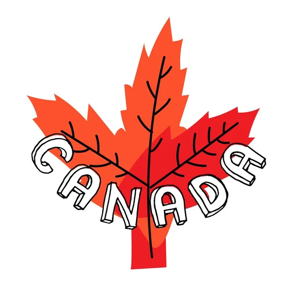 Red Canadian Maple Leaf Inscription Canada — Stock Vector