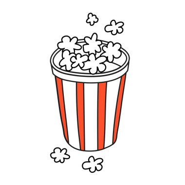 Patlamış mısırlı çizgili kırmızı ve beyaz bardak..