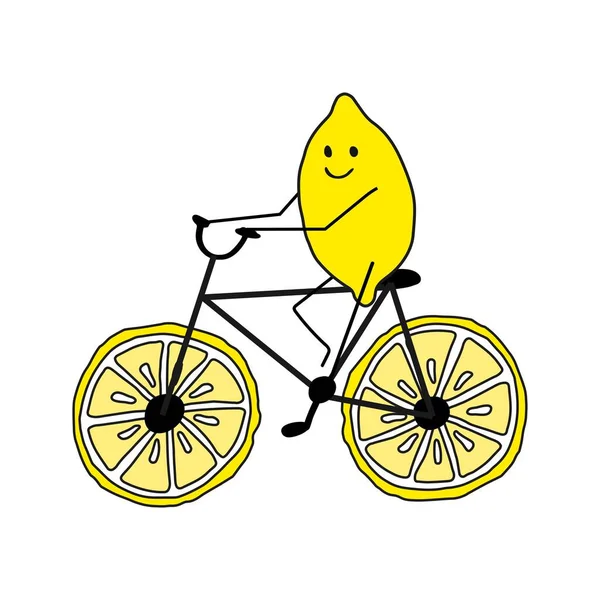 Promenades Citron Sur Vélo Vélo Avec Des Roues Faites Tranches — Image vectorielle