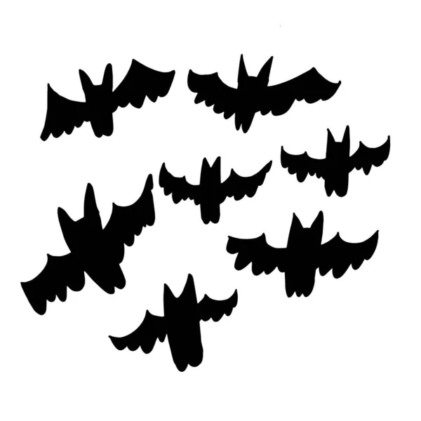 Set Dibujado Mano Para Murciélagos Negros Halloween — Vector de stock
