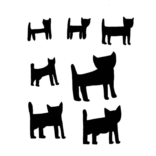 Handritade Svarta Katter För Halloween — Stock vektor