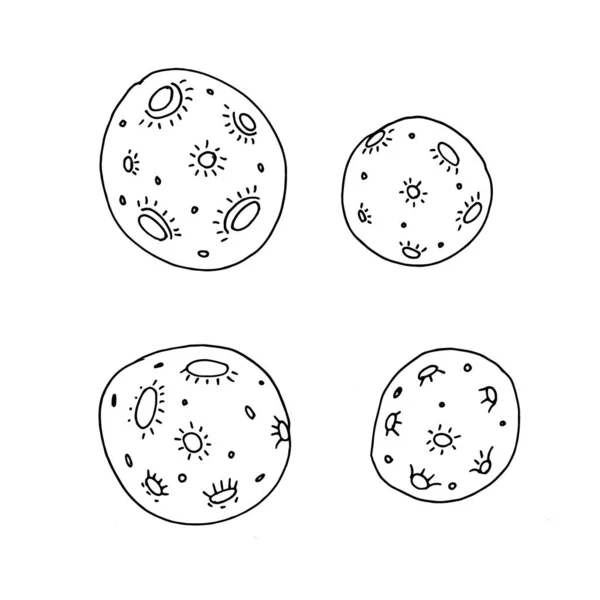 Dibujo Dibujado Mano Conjunto Luna Con Cráteres — Archivo Imágenes Vectoriales