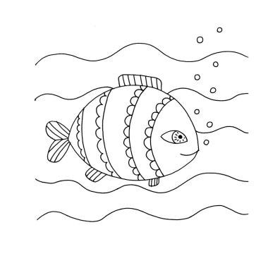 El yapımı siyah beyaz jel kalem boyalı küçük balıklar.