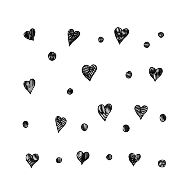 Dibujado Mano Con Lápiz Gel Blanco Negro Conjunto Corazones — Vector de stock