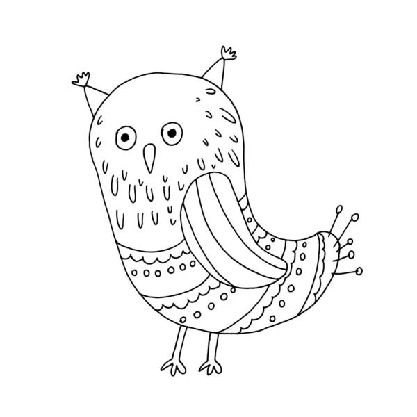 Hand Drawn Black White Owl Gel Pen — Stock Vector