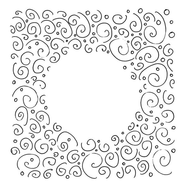 Hand Drawn Black White Frame Curls — Stock Vector