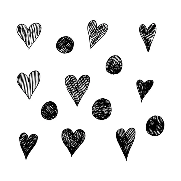 Hand Drawn Sketch Hearts Circles — Stock Vector