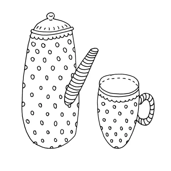 Набор Чайник Чашки Чая — стоковый вектор