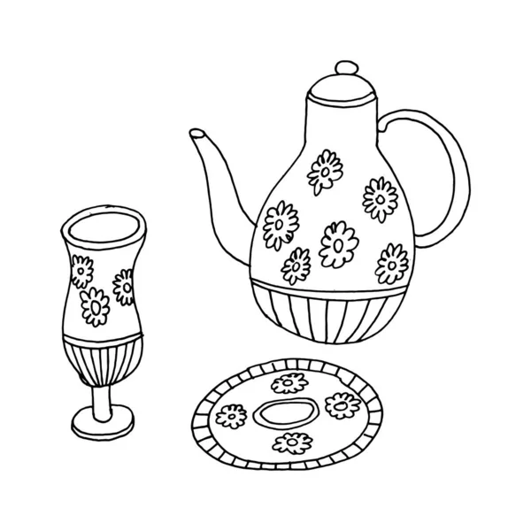 Ein Satz Teekannen Und Teetassen — Stockvektor
