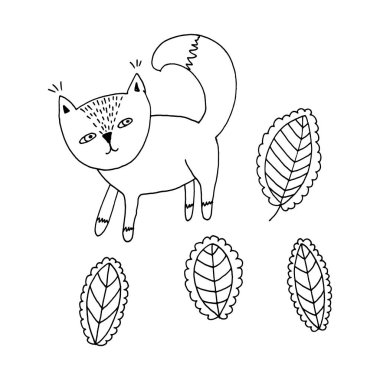 Boyama kitabı için çizimler. Tilki ve gidiş şekilleri.