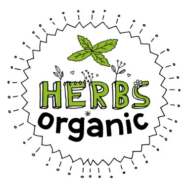 Organik bitkiler. Kare boyutunda el çizimi poster.