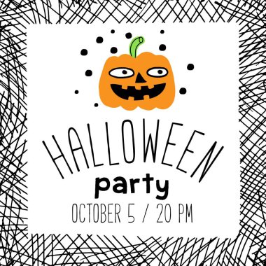 Cadılar Bayramı partisi. Kare boyutunda el çizimi poster.