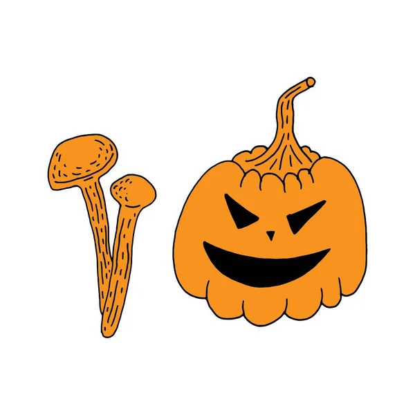 Calabaza Halloween Setas Dibujado Mano Estilo Garabato — Vector de stock