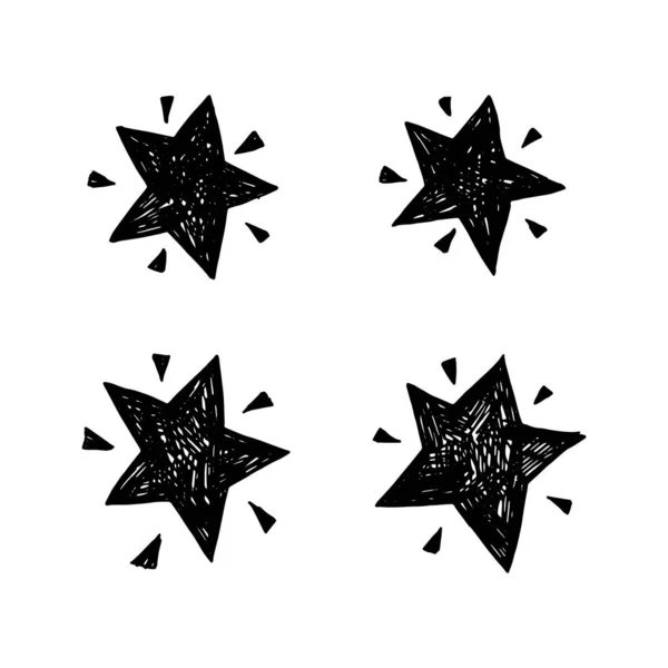 Conjunto Estrellas Dibujadas Mano Estilo Garabato — Vector de stock