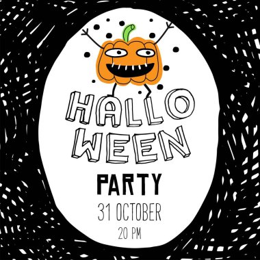 El çizimi Cadılar Bayramı partisi posteri, kare büyüklüğünde..