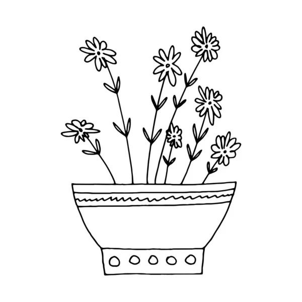 Flower Pot Hand Drawn Doodle Style — Stock Vector