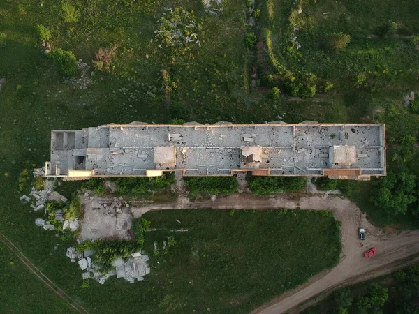 Abandonado Canteiro Obras Edifício Residencial Foto Drone — Fotografia de Stock