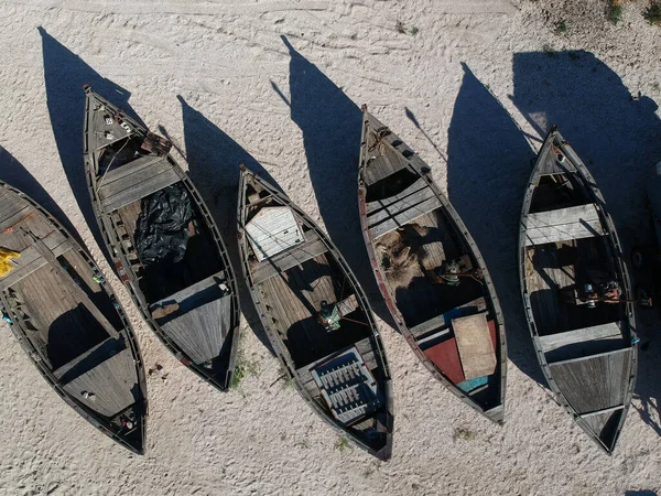 Antenne Eines Traditionellen Fischerbootes Sandstrand Ukraine Asowsches Meer Drohnenfoto — Stockfoto
