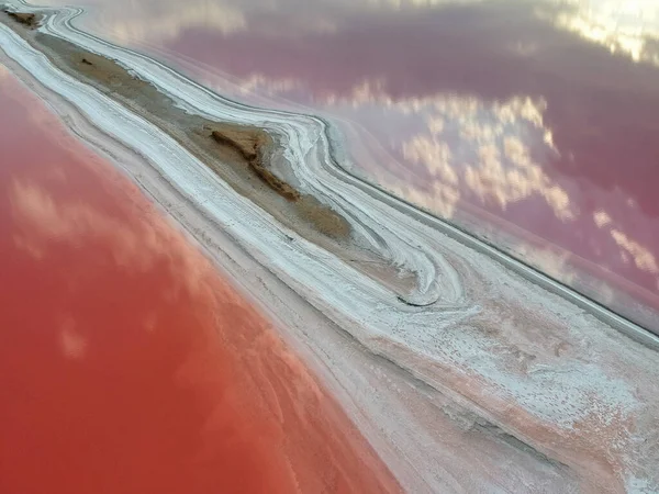 분홍색 호수를 공중에서 것이다 우크라이나 아조프 Drone Photo — 스톡 사진