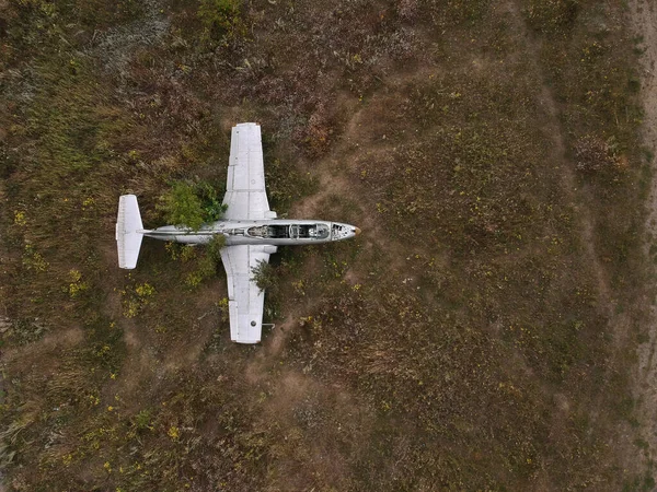 Ancien Aérodrome Abandonné Avec Des Avions Abandonnés Vue Aérienne Dessus — Photo