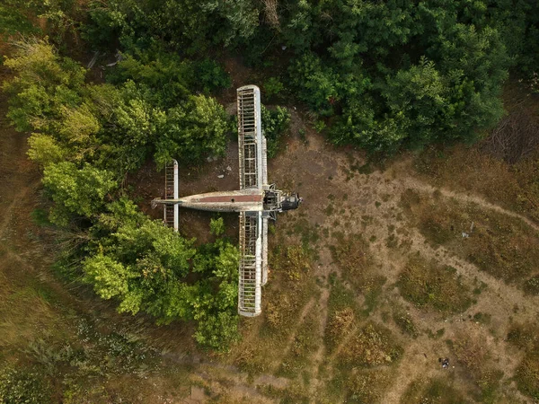 Antiguo Campo Aviación Abandonado Con Aviones Abandonados Vista Superior Aérea — Foto de Stock