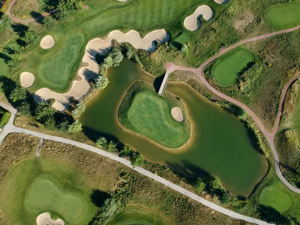 Aerial View Green Grass Golf Course Top View — Stock Photo, Image