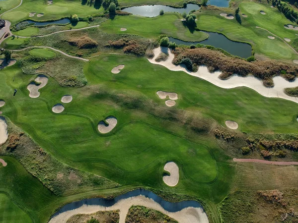 Aerial View Green Grass Golf Course Top View — Stock Photo, Image