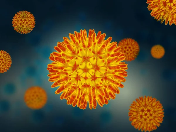 在显微镜下使用病原微生物和细菌3D 流感细胞与传染病 — 图库照片