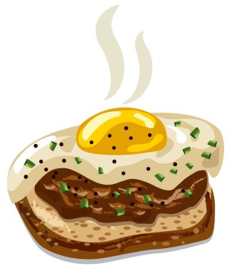 burger sahanda yumurta ve ekmek gösteren resim