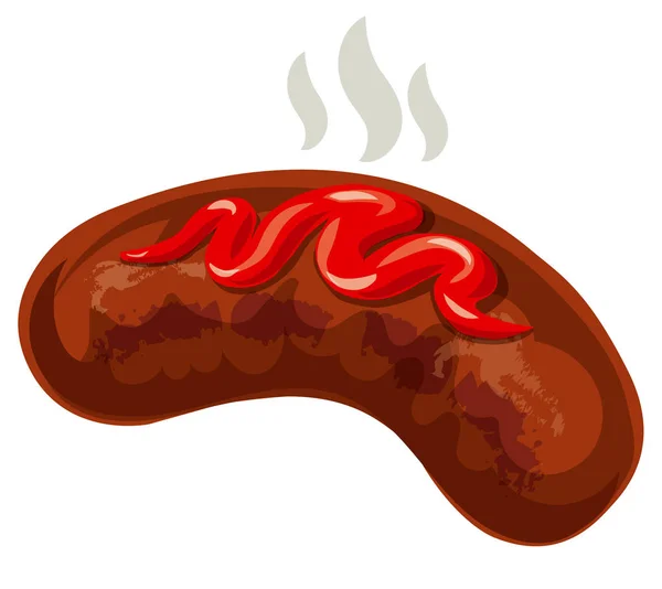 Illustratie Van Warme Gegrilde Worst Met Ketchup — Stockvector