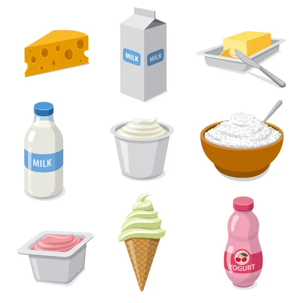 Illustration Icons Set Dairy Milk Products — Stock Vector