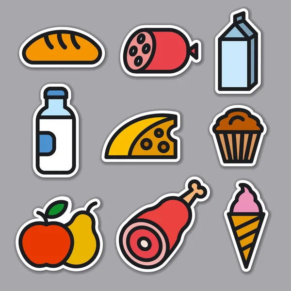 illustration of set food and grocery stickers