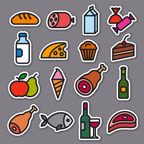 Concept Illustration Set Alimentaire Autocollants Épicerie — Image vectorielle