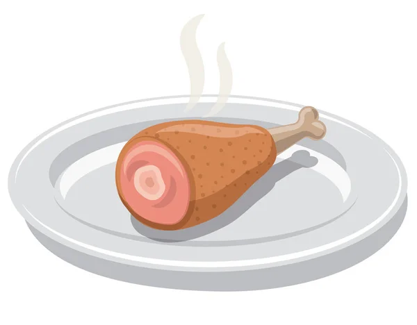 Illustrazione Una Coscia Pollo Calda Piatto — Vettoriale Stock