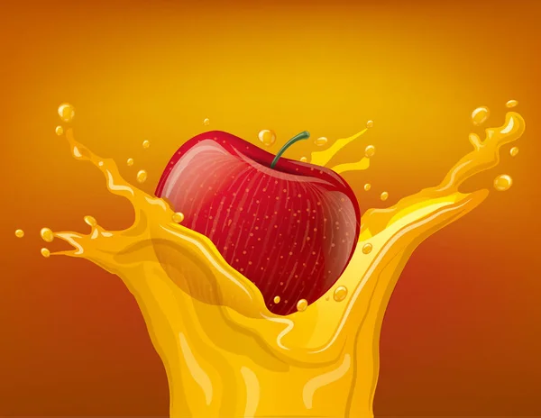 Ilustrace Apple Juice Splash Klesající Čerstvé Jablko — Stockový vektor