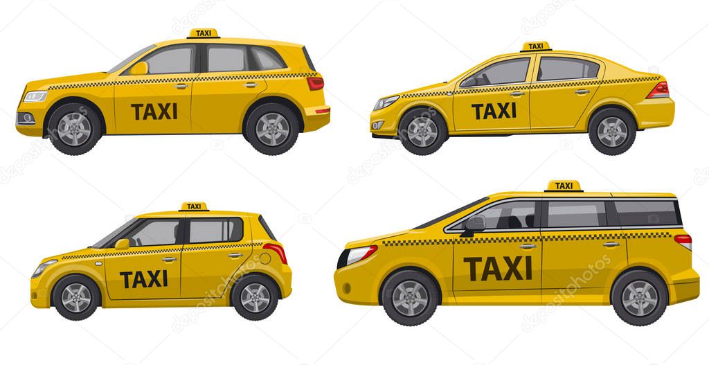 illustration of yellow different type of taxi service cars