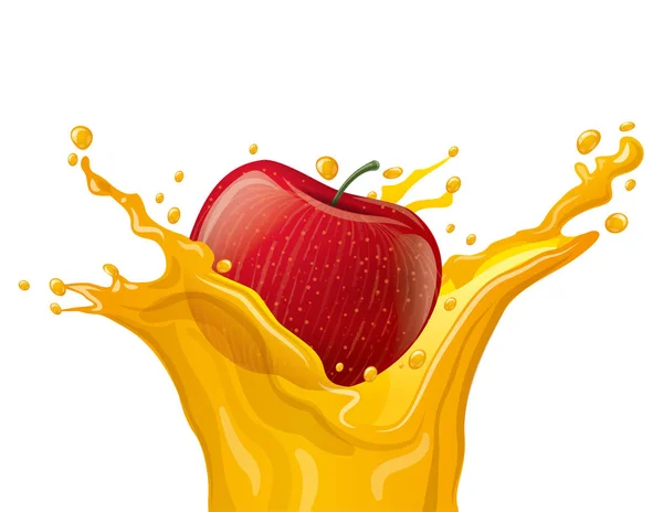 Ilustracja Jabłko Rozchlapać Sok Białe Tło — Wektor stockowy