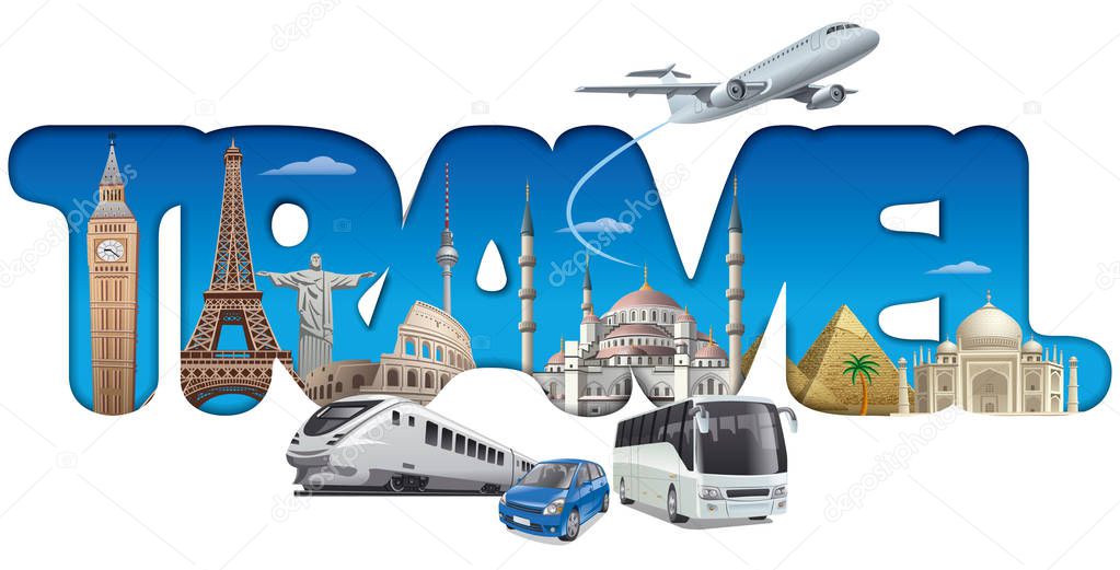 Illustration of concept sign for travel around the world