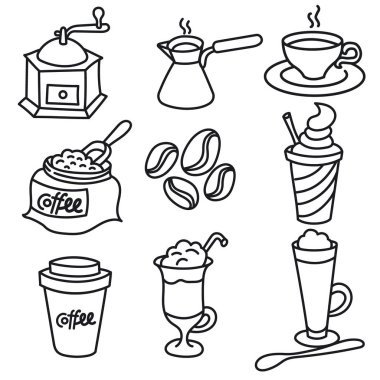 Anahat siyah beyaz Icon set illüstrasyon kahve içer