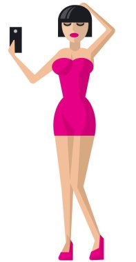 selfy yapma pembe elbiseli Genç kız poz düz örnek