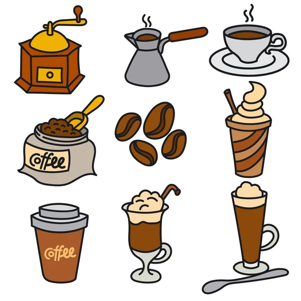 Illustrazione Del Set Icone Bevande Caffè — Vettoriale Stock