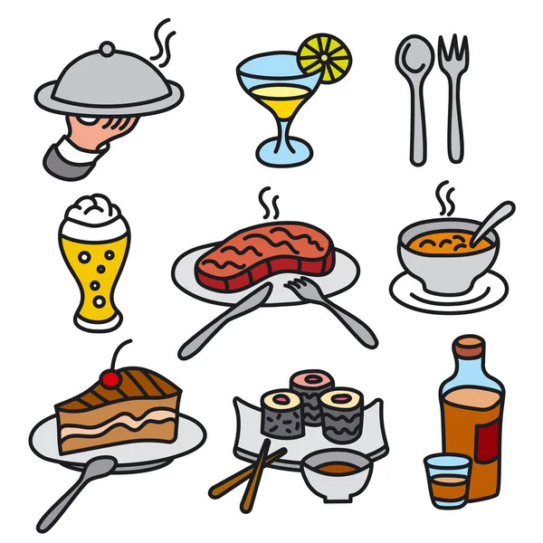 一套餐厅和咖啡馆的食物和菜肴的图标 — 图库矢量图片