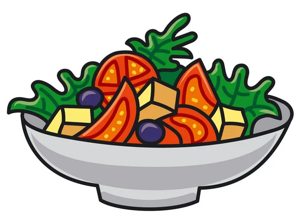 Ilustrasi Salad Sayuran Dengan Keju Dan Zaitun - Stok Vektor