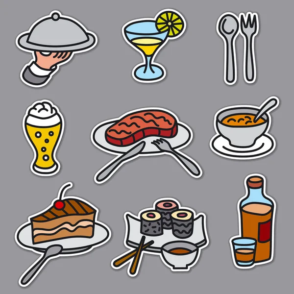 一套餐厅和咖啡厅的食品和菜肴贴纸 — 图库矢量图片