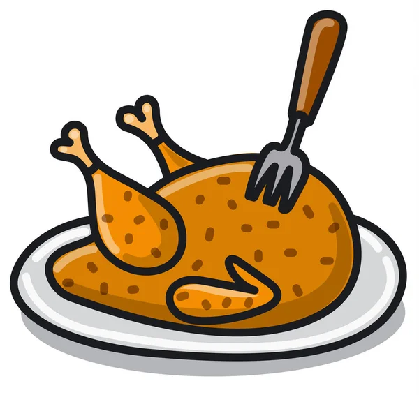 Illustration Poulet Cuit Four Sur Une Assiette — Image vectorielle