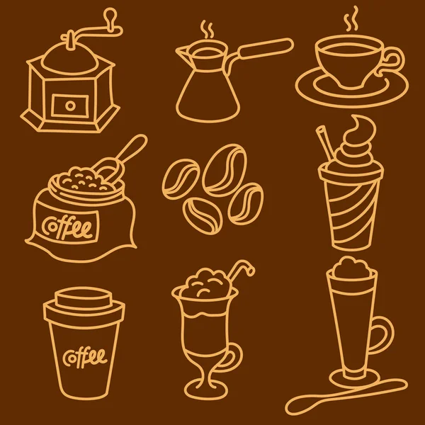 Illustration Von Kaffee Drinks Umreißt Symbol Set — Stockvektor