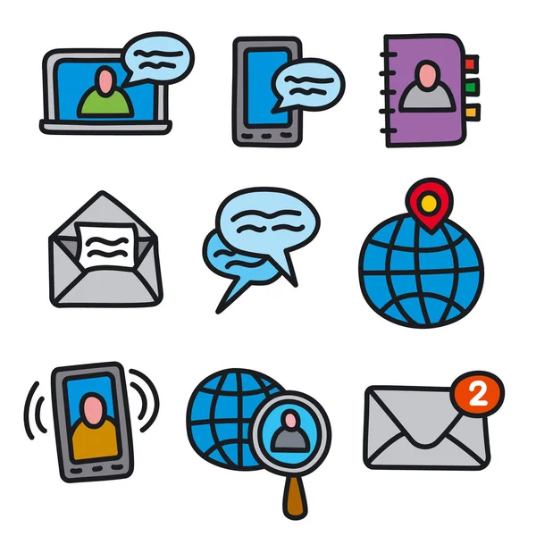 Ilustración Iconos Comunicación Establecidos Para Aplicaciones Informáticas — Vector de stock
