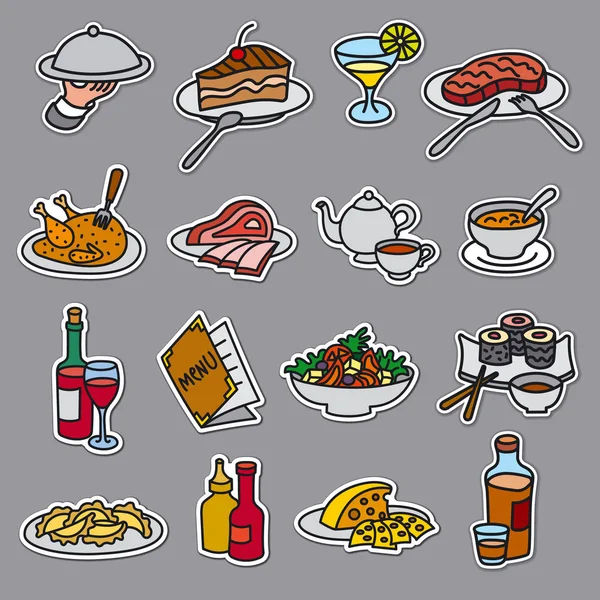 Set Stickers Restaurant Cafe Food Dishes — Stock Vector